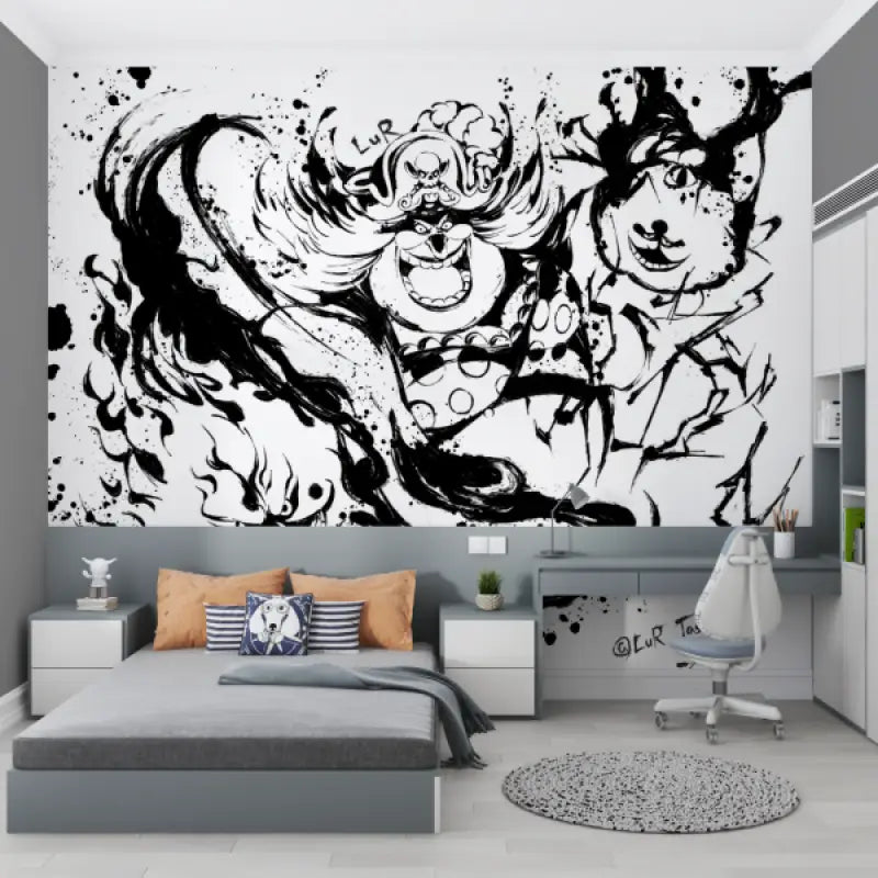 Papier Peint One Piece Big Mom Noir Et Blanc - chambre petit