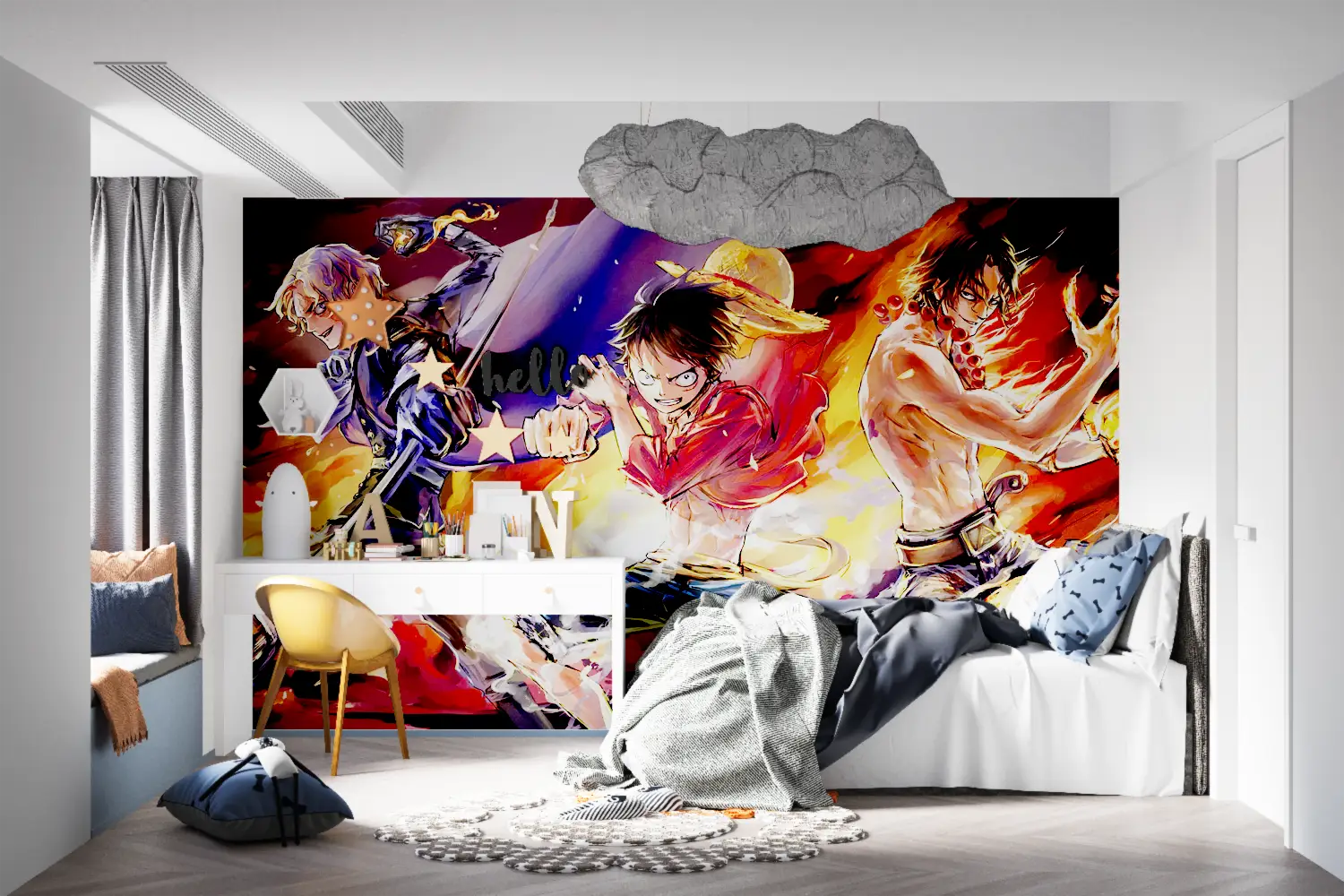 Papier Peint One Piece Luffy En Feu - tapisseries murale