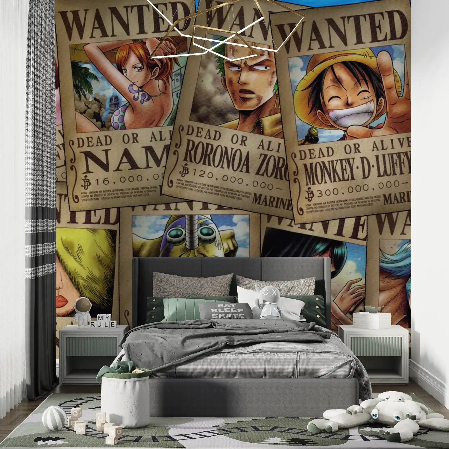 Papier Peint One Piece Wanted - chambre de garçon