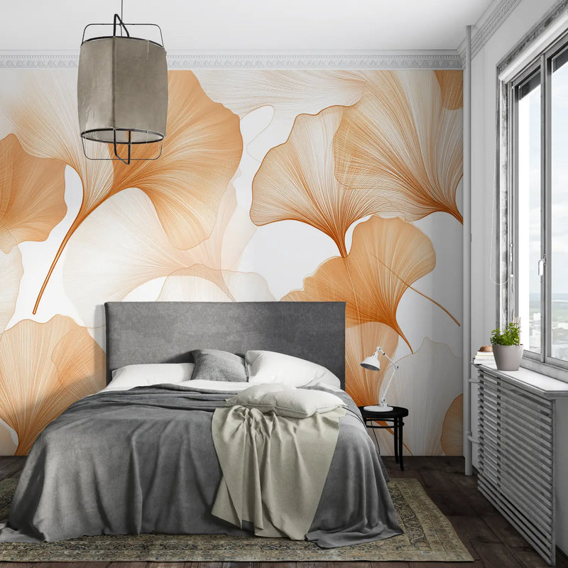 Papier Peint Orange Et Blanc - mural