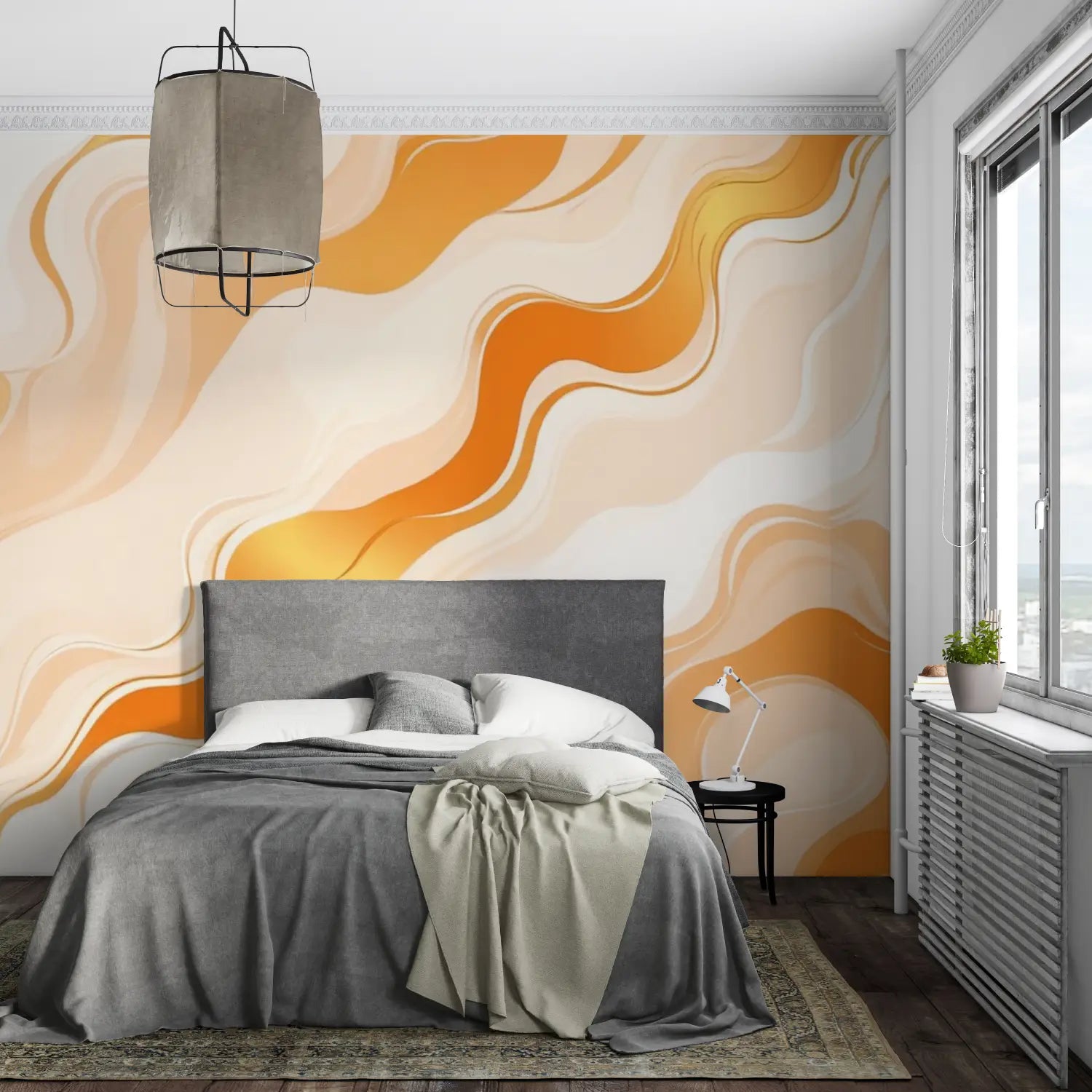 Papier Peint Orange Et Blanc Vague - pano mural