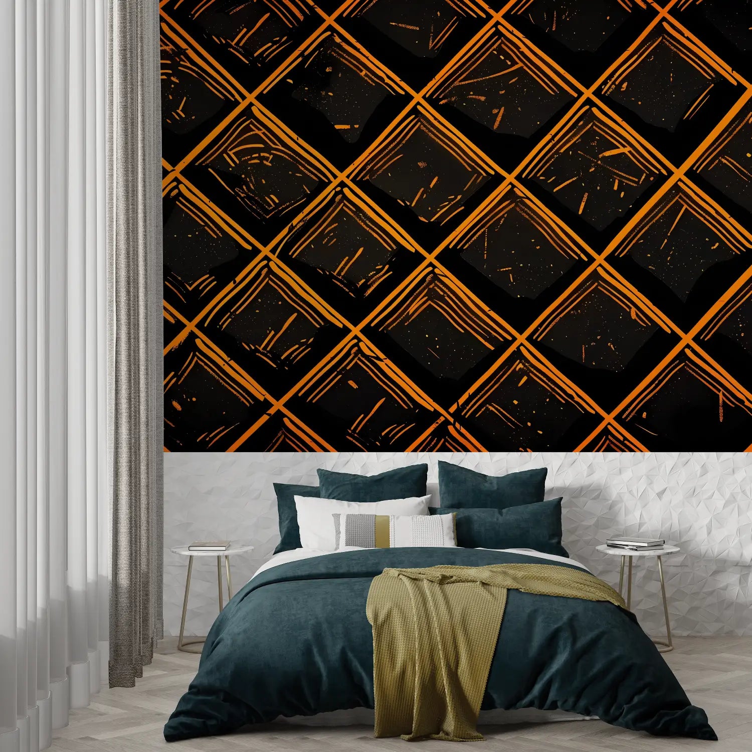 Papier Peint Orange Et Noir Motifs - Second Image