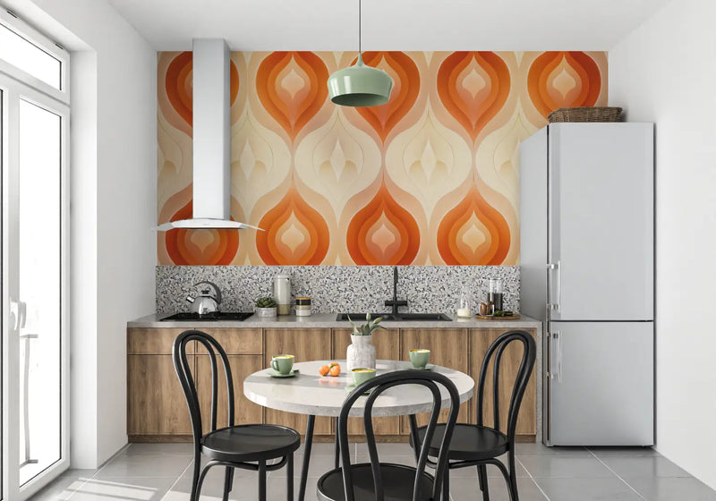 Papier Peint Orange Motifs - mur cuisine