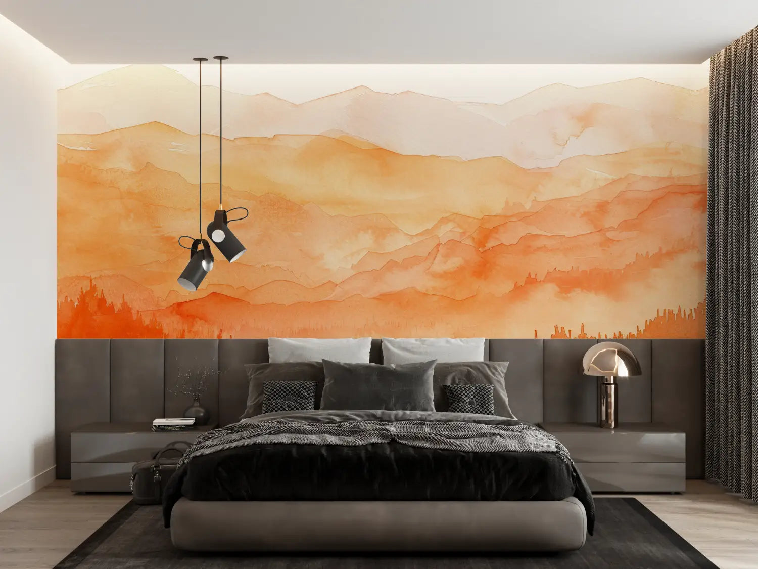 Papier Peint Orange Paysage - tapisserie