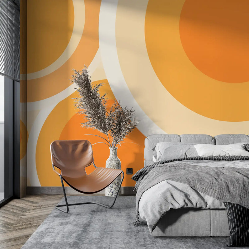 Papier Peint Orange Rond Vintage - tendance mur