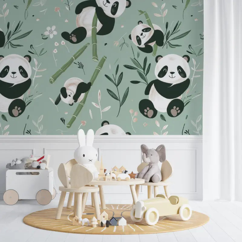 Papier peint Pandas vert bébé - bebe unisexe