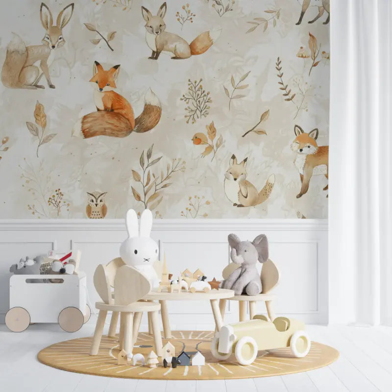 Papier peint Renard et amis bébé - chambre de bebe