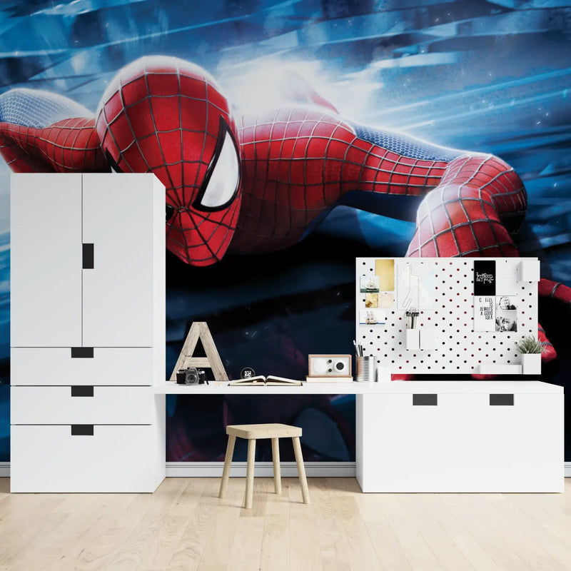 Papier Peint Spiderman Grimpeur - chambre garçon lit