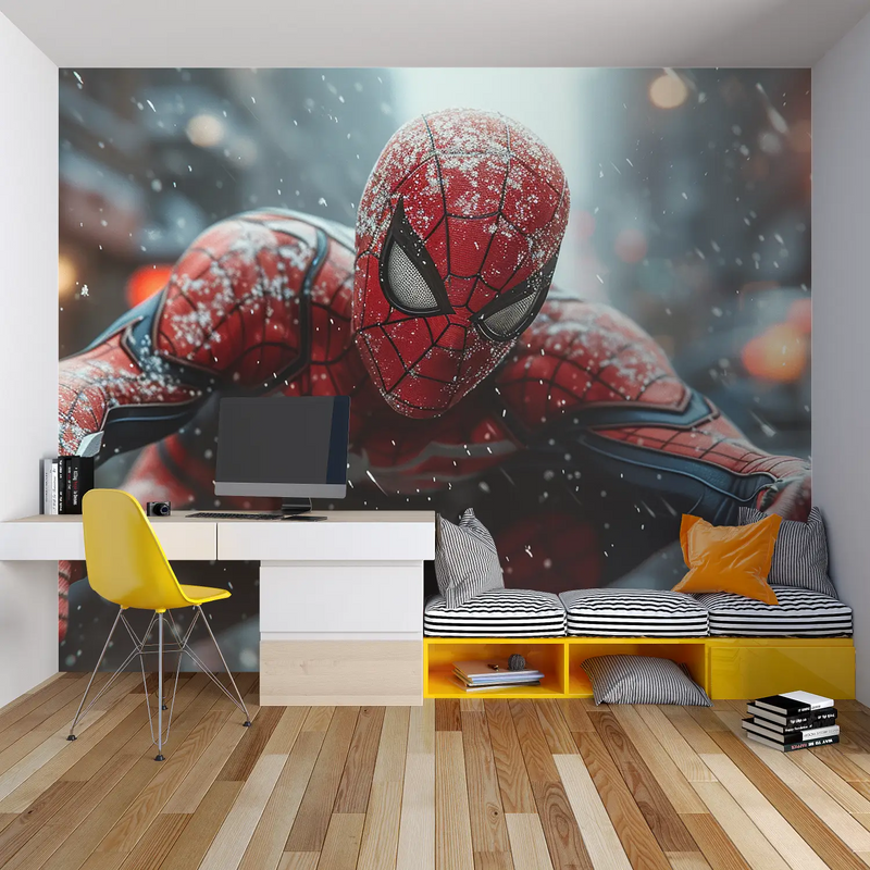 Papier Peint Spiderman Neige - chambre garçon lit