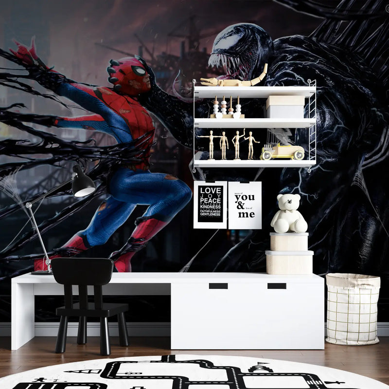 Papier Peint Spiderman vs Venom - chambre garçon lit