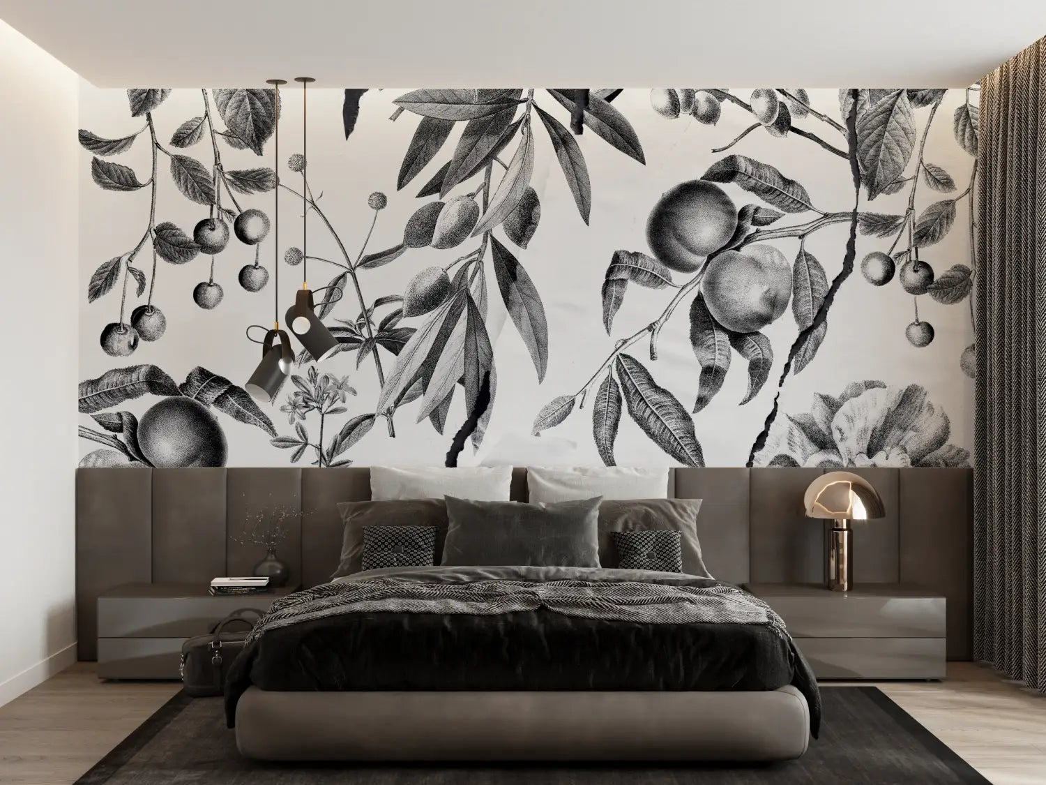 Papier Peint Toile De Jouy Design Noir Blanc - Second Image