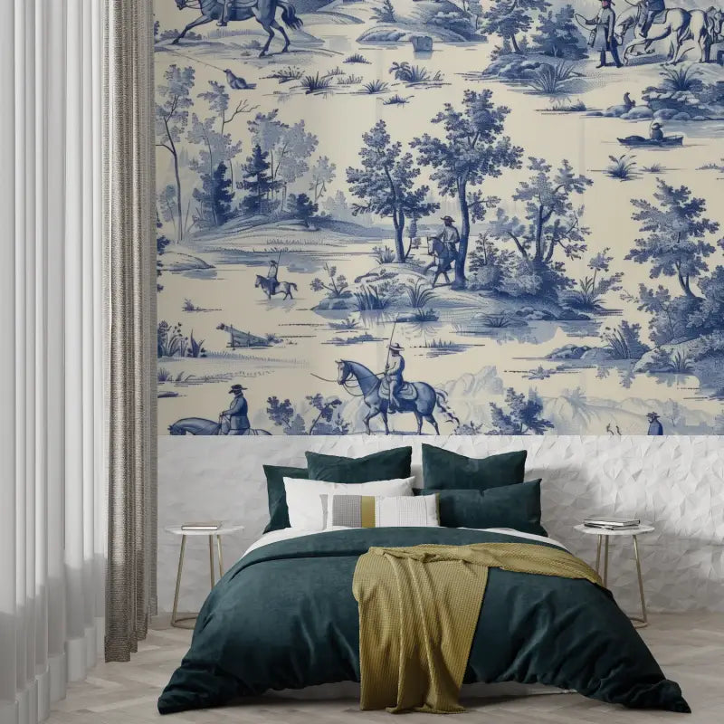 Toile De Jouy Wallpaper Blue Drawing - Second Image