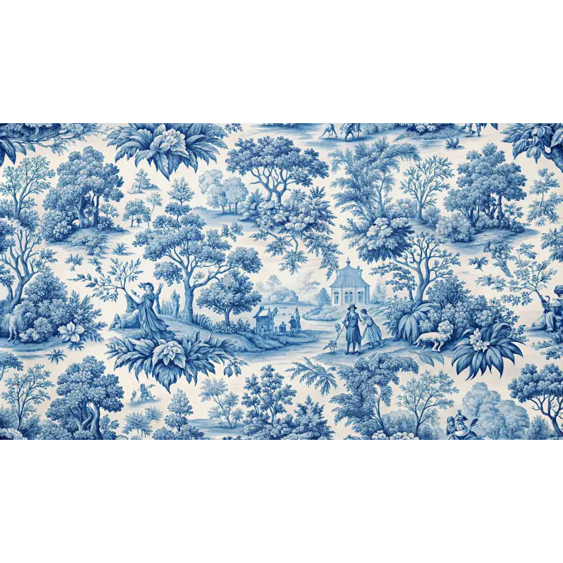 Papier Peint Toile De Jouy Paysage Bleu