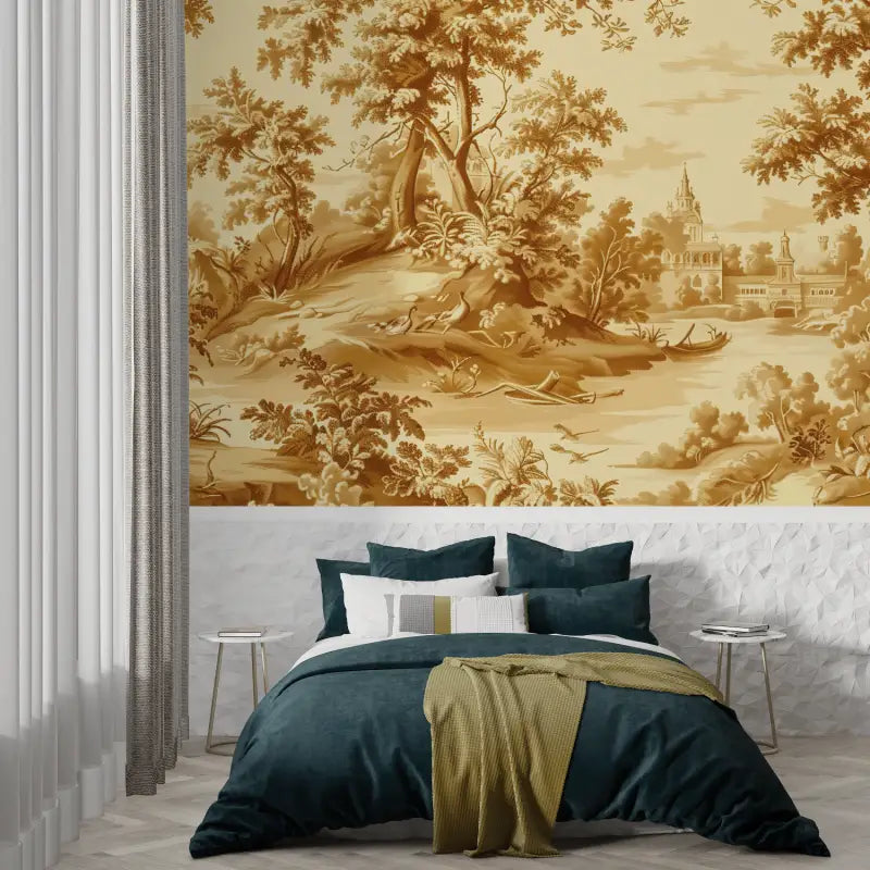 Papier Peint Toile De Jouy Paysage Jaune - tapisserie