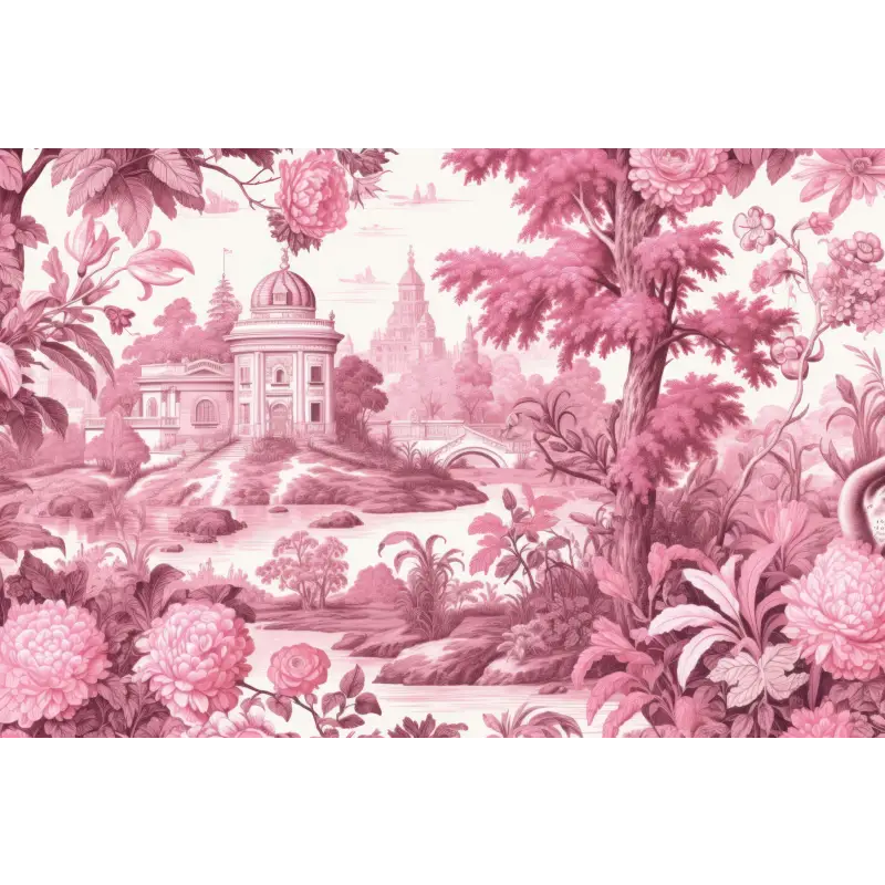 Papier Peint Toile De Jouy Rose Vif