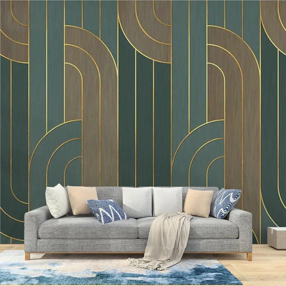 Green wallpaper living room