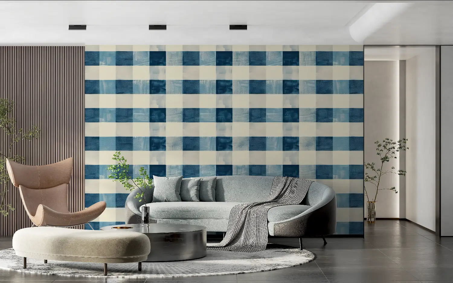 Blaue Gingham-Tapete - Second Image