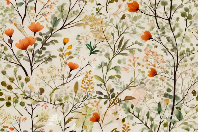 Papier Peint Vintage Fleur Orange