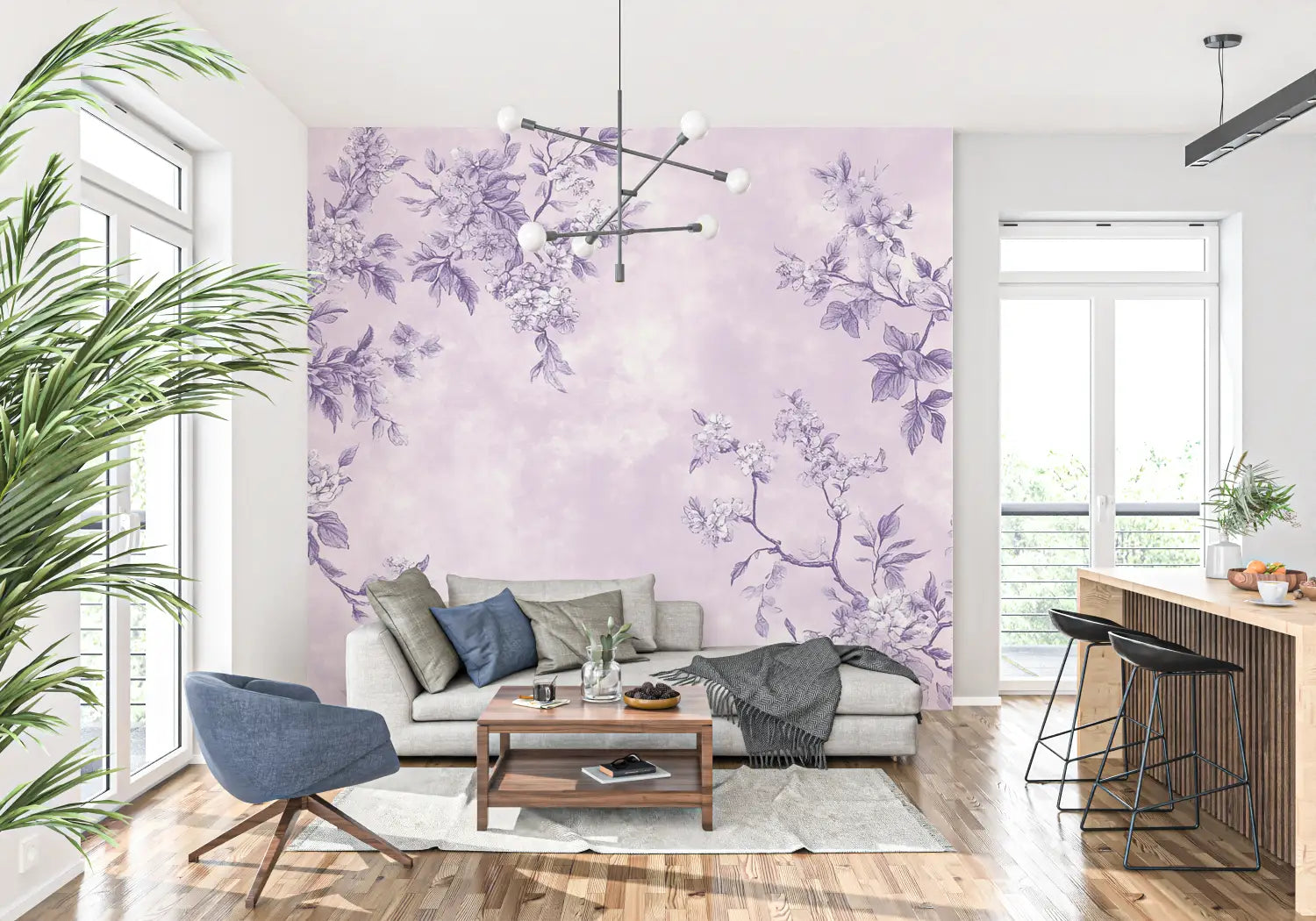 Papier Peint Violet Vintage - trompe l'oeil