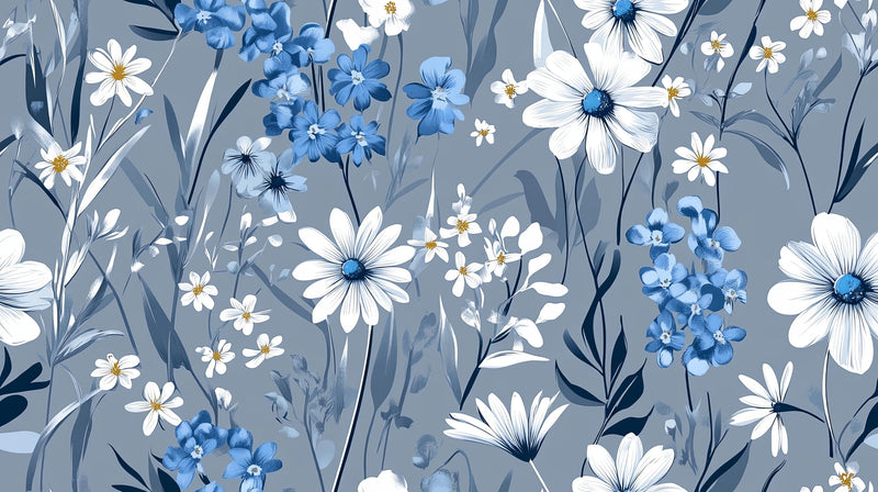 Blue White Flowers Wallpaper