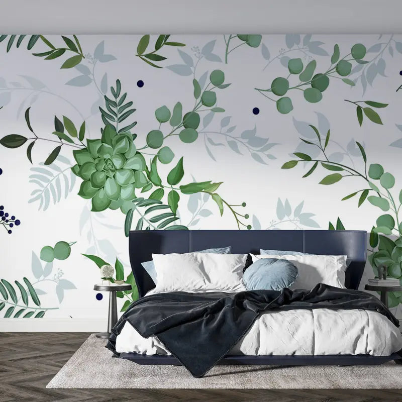 Green Foliage Pattern Vinyl Wallpaper - Second Image