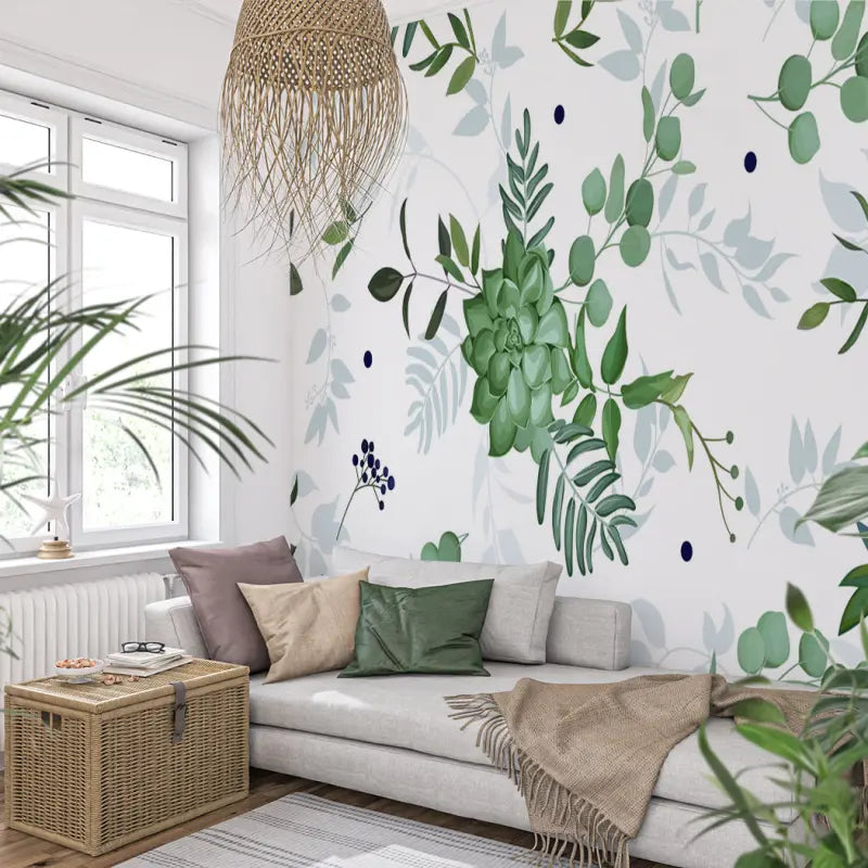 Green Foliage Pattern Vinyl Wallpaper - Second Image