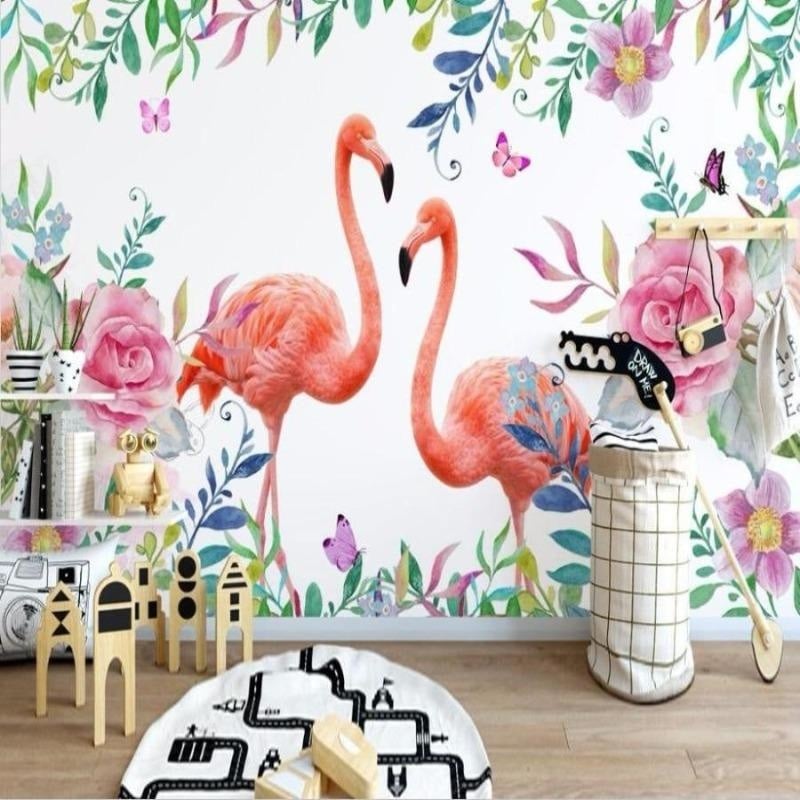 Papier Peint Flamant Rose Tropical