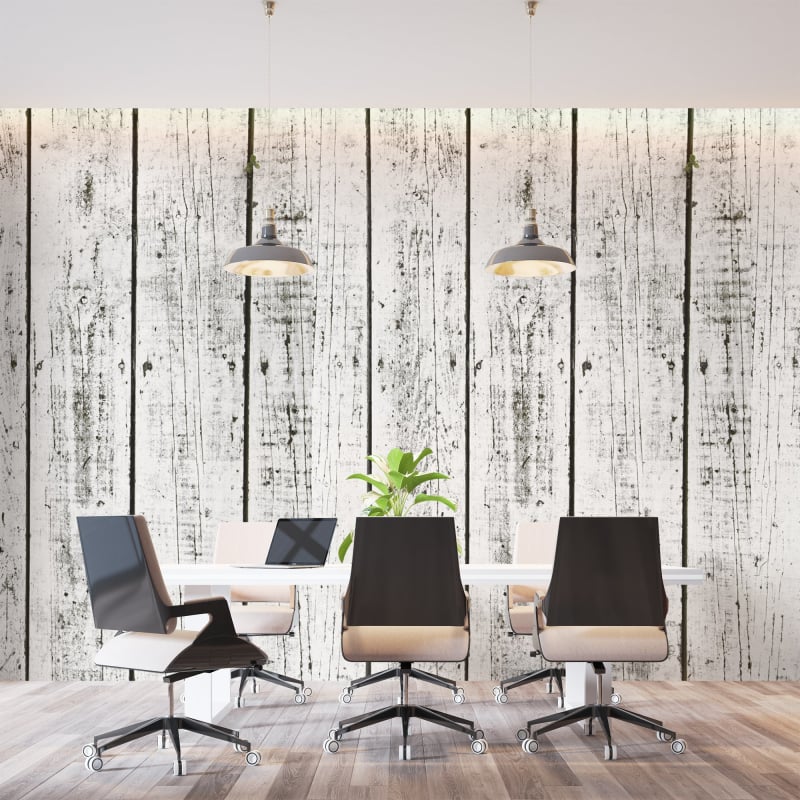 Distressed White Wood Imitation Wallpaper - Second Image